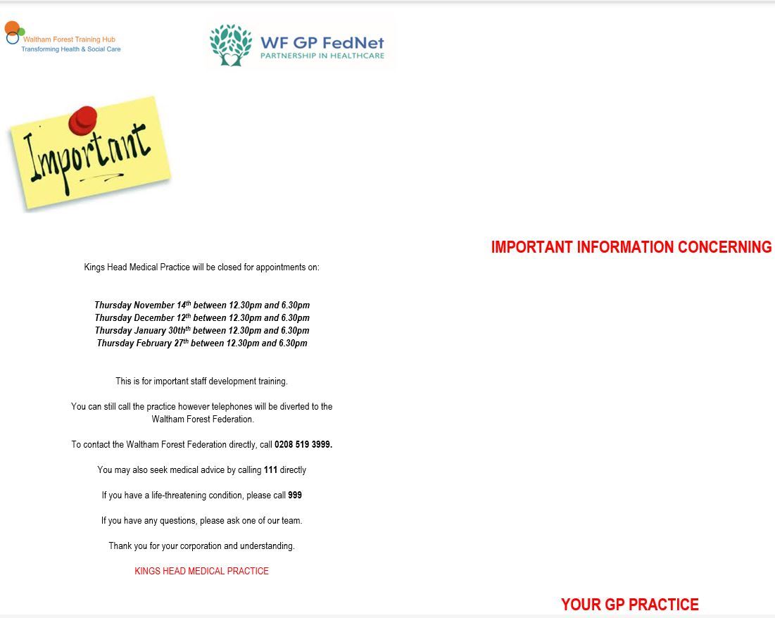 IMPORTANT INFORMATION - Kings Head Medical Practice